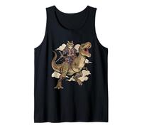 Gatto Anime Divertente Gatto Samurai Che cavalca Dinosauro T-Rex Canotta