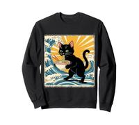 Gatto anime divertente giapponese che mangia ramen - Tema Great Wave Felpa