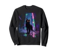 Gatto Anime Giapponese nella Città futuristica piovosa di Notte Felpa