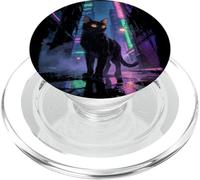 Gatto anime giapponese nella città futuristica piovosa di notte PopSockets PopGrip per MagSafe
