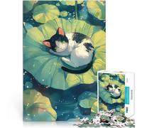 Gatto anime su una ninfea Puzzle da 1000 pezzi per adulti Aiuta il cervello ad allenare i giocattoli che creano dipendenza per coltivare la pazienza Migliorare la memoria 38x26cm