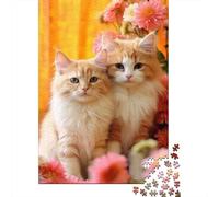 Gatto arancione a pelo lungo Puzzle 1000 Pezzi Gioco di Puzzle 1000 Pezzi in Carta per Adulti Sfondo floreale Favorisce la concentrazione Arredo casa Regalo relax 70x50cm/1000pcs
