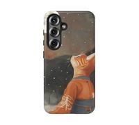 Gatto arancione con veste tradizionale che guarda la luna, custodia rigida opaca, compatibile con Samsung Galaxy S25