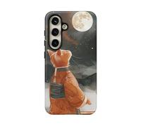 Gatto arancione con veste tradizionale che guarda la luna, custodia rigida opaca, compatibile con Samsung Galaxy S24