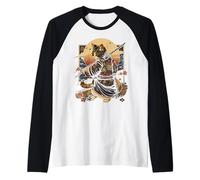 Gatto Arte Giapponese Ninja Ukiyo-e Anime Style Samurai Cat Maglia con Maniche Raglan