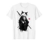 Gatto Arte Giapponese Ninja Ukiyo-e Anime Style Samurai Cat Maglietta