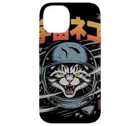 Gatto astronauta arrabbiato che vola attraverso il campo di asteroidi giapponese Custodia per iPhone 14