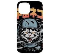 Gatto astronauta arrabbiato che vola attraverso il campo di asteroidi giapponese Custodia per iPhone 15