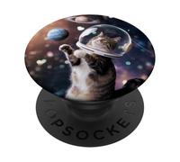 Gatto astronauta Pianeti Spazio cosmico PopSockets PopGrip Adesivo