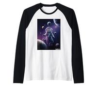 Gatto Astronauta Spazio Pianeti Cosmico Maglia con Maniche Raglan