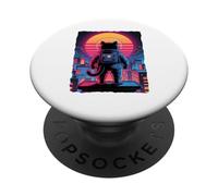 Gatto Astronauta Tramonto Città Skyline Retro Fantascienza PopSockets PopGrip Adesivo