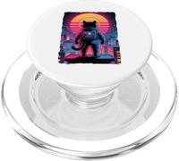 Gatto Astronauta Tramonto Città Skyline Retro Fantascienza PopSockets PopGrip per MagSafe