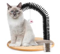 Gatto auto-toelettatore interattivo con cuscinetto tiragraffi, arco massaggiante, palla penzolante e erba gatta per divertimento e toelettatura