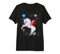 Gatto Babbo Natale Che cavalca Un Unicorno nello Spazio Maglietta Premium