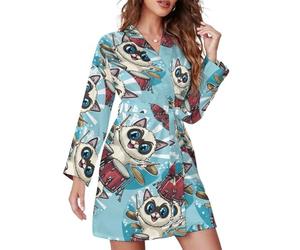 Gatto batterista che suona la batteria, camicia da notte da donna a maniche