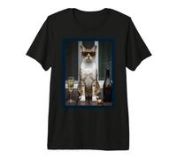 Gatto Bere Vino al caffè con Occhiali da Sole Vibes Maglietta Premium