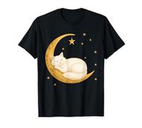 Gatto Bianco Addormentato sulla Luna Crescente Maglietta