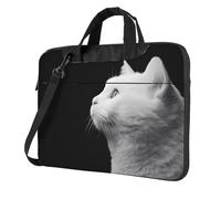 Gatto bianco che guarda in lontananza, borsa a tracolla per computer portatile, facile da usare quando si viaggia per affari da 14 pollici