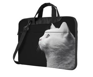 Gatto bianco che guarda in lontananza, borsa a tracolla per computer portatile, facile da usare quando si viaggia per affari da 15,6 pollici
