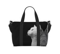 Gatto bianco che guarda in lontananza Borsa da palestra a tracolla Borsa da viaggio per weekend adatta per viaggi di lavoro
