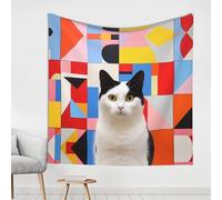 Gatto bianco con orecchie nere Arazzo decorativo, adatto per la decorazione della parete in salotti e camere da letto
