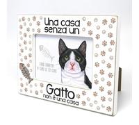 GATTO BIANCO E NERO - Cornice per foto con testo. Cornice con motivo di cane. Una foto, una foto con un animale domestico. Da appoggiare o appendere. Un regalo per ogni amante dei gatto.
