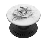 Gatto bianco e soffice, stile disegno, look vintage PopSockets PopGrip Adesivo