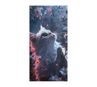 Gatto bianco in fiori banner porta benvenuto primavera estate copertura porta sfondo appeso bandiera portico segno per porta d'ingresso decorazioni per feste stagionali per interni ed esterni giardino
