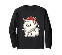 Gatto Bianco Invernale con Cappello di Babbo Natale Maglia a Manica