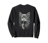 Gatto Bianco misterioso con Mouse Design Artistico Notturno Felpa