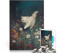 Gatto bianco nel campo di fiori Puzzle da 1000 pezzi per adolescenti Allena il tuo cervello e le tue mani perché è ideale come regalo per tutta la famiglia 38x26cm