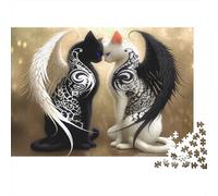 Gatto Bianco Nero Ala d’Angelo Puzzle 1000 Pezzi Carta per Adulti Stile Fantasia Decorazione Gioco di Puzzle Relax Regalo 70x50cm/1000pcs
