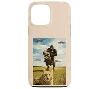 Gatto Bigfoot Su Dino Ufo Selfie Divertente Sasquatch Trex Meme Kid Custodia per iPhone 13 Pro Max