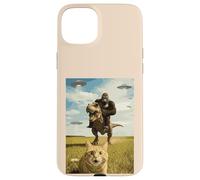 Gatto Bigfoot Su Dino Ufo Selfie Divertente Sasquatch Trex Meme Kid Custodia per iPhone 15 Plus