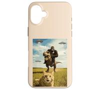 Gatto Bigfoot Su Dino Ufo Selfie Divertente Sasquatch Trex Meme Kid Custodia per iPhone 16 Plus