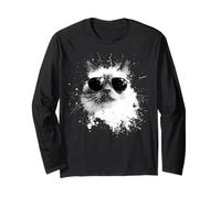 Gatto Birman con Occhiali da Sole Bianco Splash Art Cats Cool Maglia a Manica