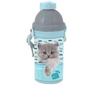 Gatto Blu Borraccia 500ml con Cannuccia Cordino Bambini Scuola Tempo Libero