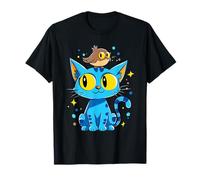 Gatto Blu E Gufo Occhi Grandi Divertenti Maglietta