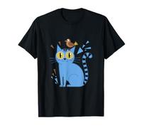 Gatto Blu E Gufo Occhi Grandi Divertenti Maglietta