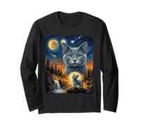 Gatto Blu Russo Che Ulula alla Luna Maglia a Manica