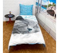 Gatto Blu Set 2pezzi Letto Singolo Copripiumino 140x200cm,Biancheria Ragazzi