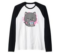 Gatto Boba Anime Bubble Tea Neko Kawaii Maglia con Maniche Raglan