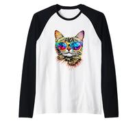 Gatto British Shorthair con Occhiali da Sole Gatti Dolci Maglia con Maniche Raglan