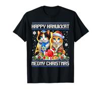 Gatto Buon Natale Felice Hanukkah Ebreo Cristiano Maglietta