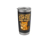 Gatto Caffè e Pace - Divertente Umore scontroso del mattino Bicchiere termico in acciaio inox doppia parete