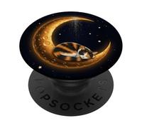 Gatto Calico addormentato Luna Crescent Night PopSockets PopGrip Adesivo
