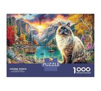 Gatto Calico neve occhi Cartone Extra Spesso 1000 Pezzi Classico Puzzle A Pezzi Gatto lago con Enigma Di Allenamento Alla Concentrazione Per Leisure Indoor, Un Regalo Per L'inaugurazione Di Casa Puzzl