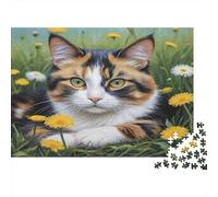 Gatto calico tra i fiori Puzzle Fiori da sogno 1000 Tessere Cartone Riciclato Per Uomo E Donna, Difficile Sfida, Regalo Natale Originale Immagini Vibranti 70x50cm/1000pcs