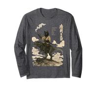 Gatto Calligrafia Giapponese cavalca Dinosauro con Haiku Maglia a Manica