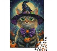 Gatto Cappello Stregato Scena Magica di Halloween Puzzle 1000 Pezzi Gioco di Puzzle 1000 Pezzi Carta per Adulti Rilassante Focalizzazione Famiglia Regalo 70x50cm/1000pcs